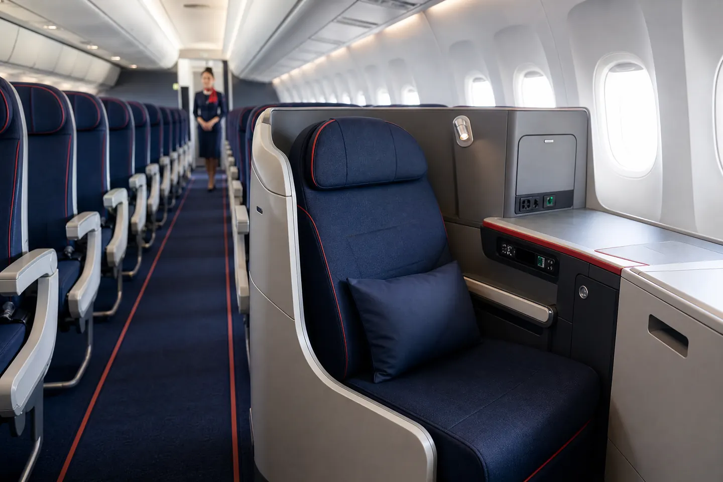 Không gian cabin hạng ghế của China Eastern Airlines trên hành trình đi Mỹ