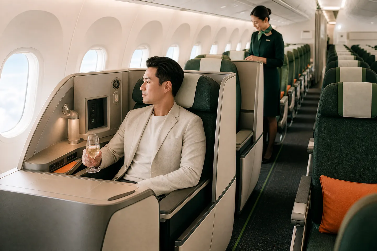 Không gian cabin hạng ghế của EVA Air trên hành trình đi Mỹ