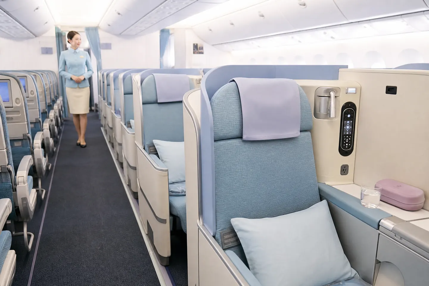 Không gian cabin hạng ghế của Korean Air trên hành trình đi Mỹ