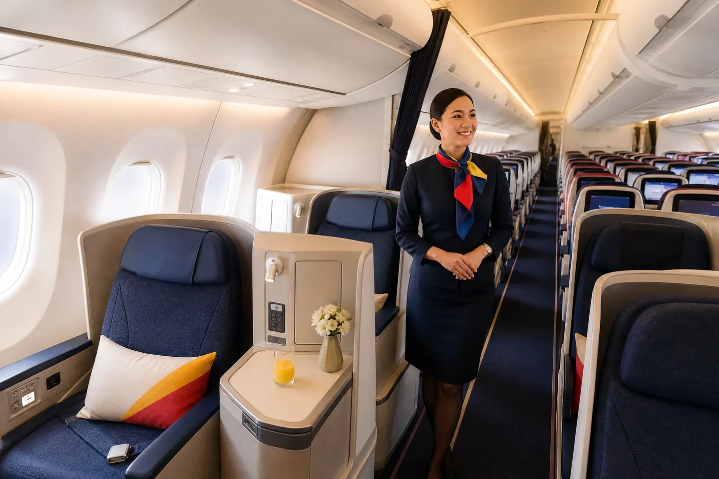 Không gian cabin hạng ghế của Philippine Airlines trên hành trình đi Mỹ