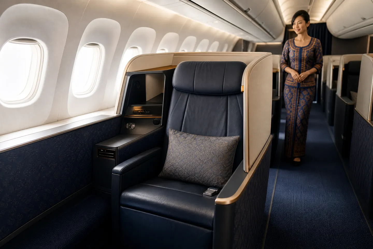Không gian cabin hạng ghế của Singapore Airlines trên hành trình đi Mỹ