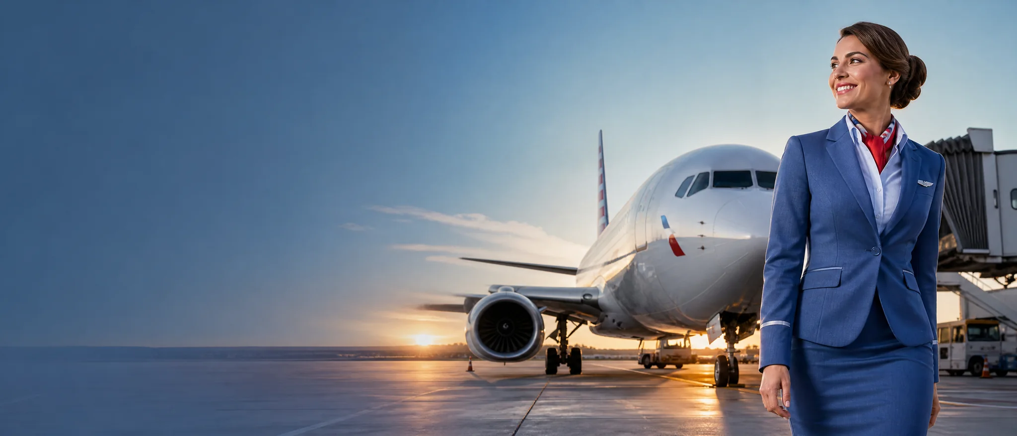 Máy bay và tiếp viên tại sân bay quốc tế cho hành trình American Airlines đi Mỹ