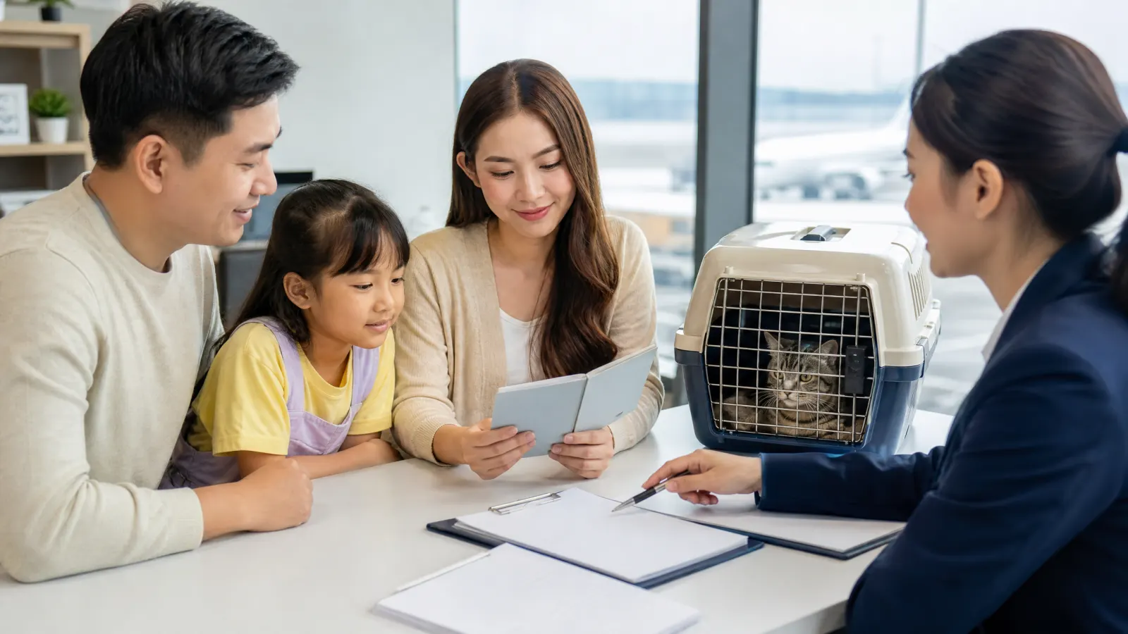 Chuẩn bị hồ sơ thú cưng và lồng vận chuyển trước chuyến bay đi Mỹ