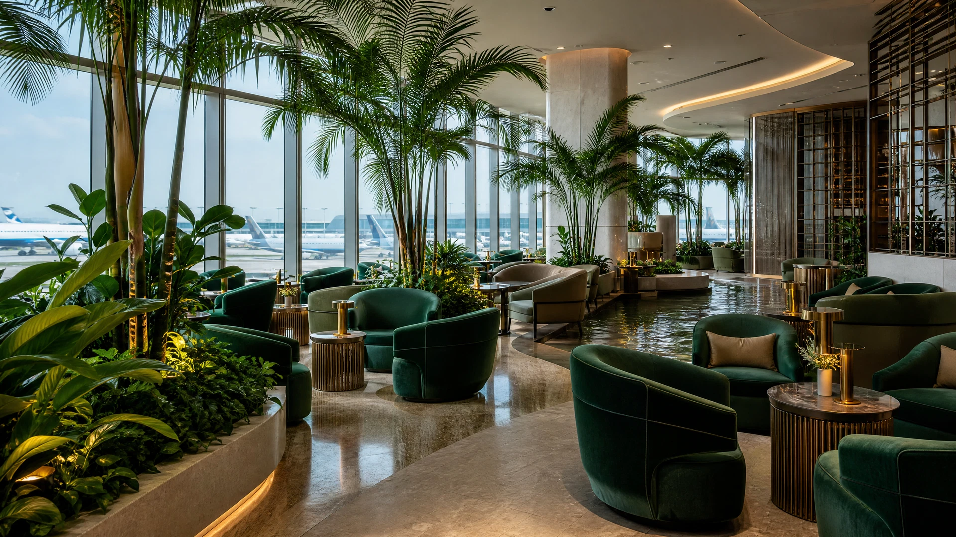 Không gian lounge cao cấp minh họa cho quá cảnh tại sân bay Changi SIN