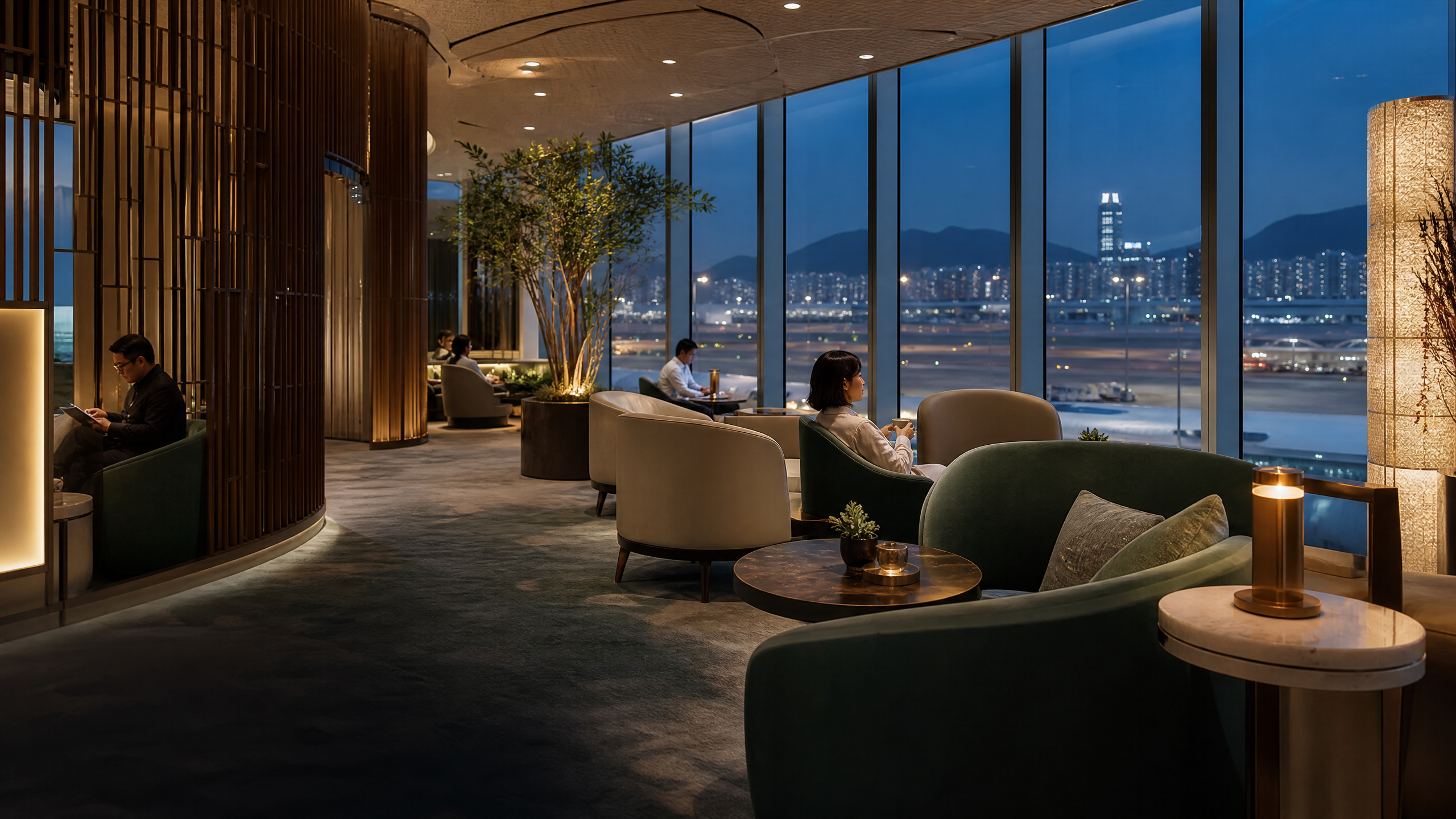 Không gian lounge cao cấp minh họa cho quá cảnh tại sân bay Hồng Kông HKG