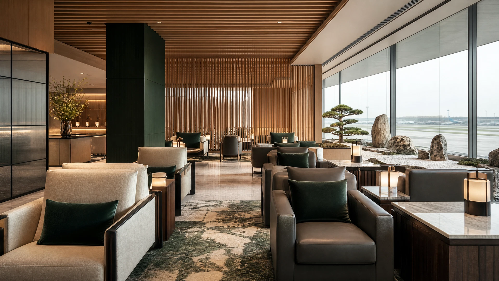 Không gian lounge cao cấp minh họa cho quá cảnh tại sân bay Narita NRT