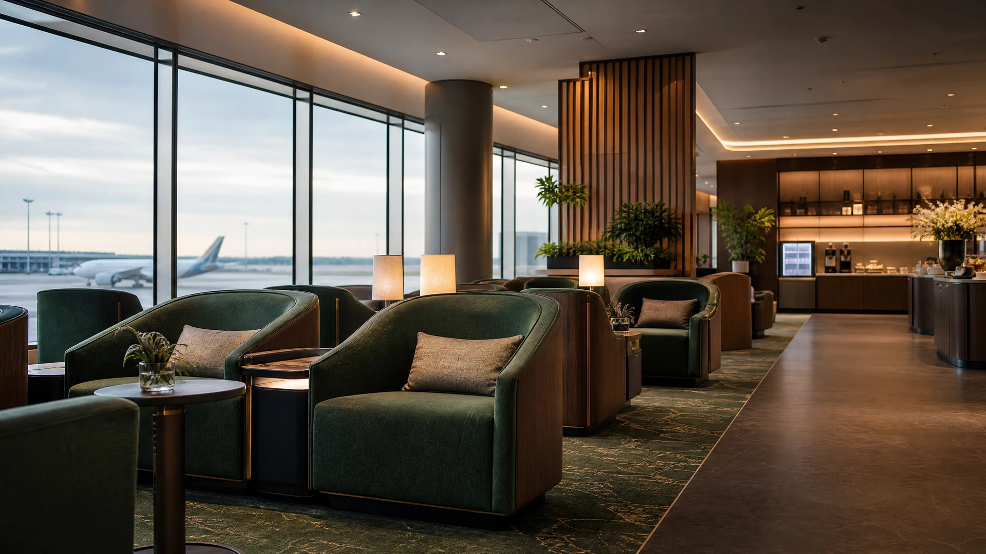 Không gian phòng chờ cao cấp EVA Air minh họa cho quá cảnh tại sân bay Đào Viên TPE